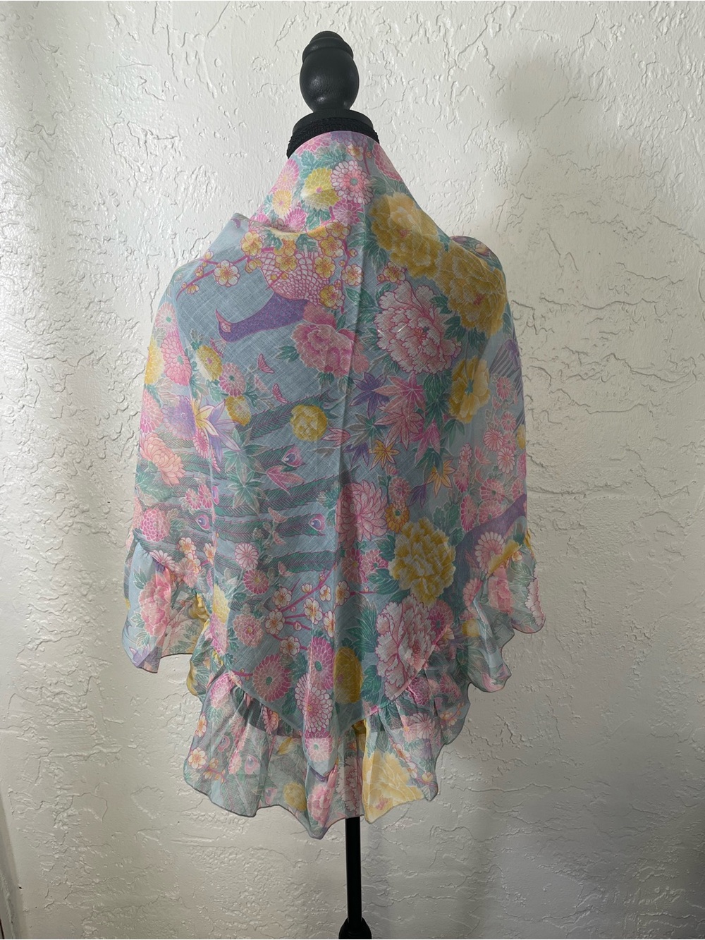 Vintage Sheer Floral Peacock Kimono‎ Duster Cover Up Boho